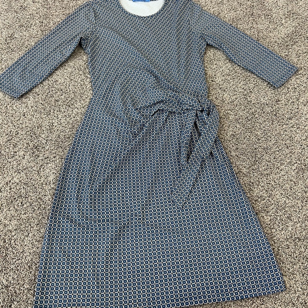J.McLaughlin Blue Black Ivory Geometric Side Tie Dress 3/4 Sleeve Women’s Size S